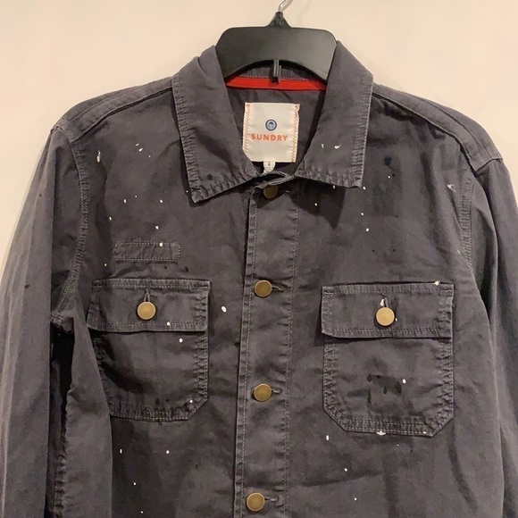 NWT SUNDRY Paint Splattered Denim Shirt Jacket - Picture 4 of 6